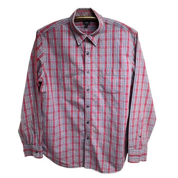 J Crew Gray Red Plaid Mid Weight Flannel Button Down Shirt - Picture 3 of 10